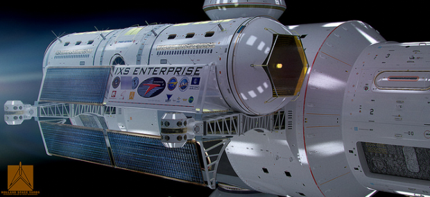 Detail of mock up of NASA warp speed spaceship.  photo: Mark Rademaker/NASA