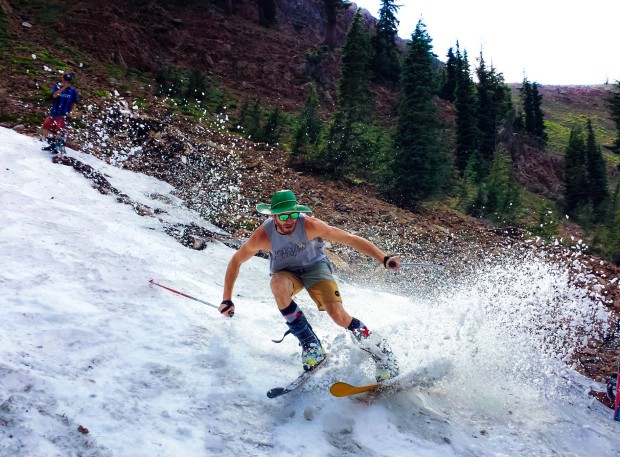 Hazen Woolson enjoying some July 8th patch skiing right here in Tahoe.
