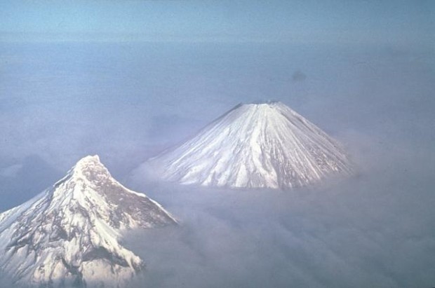 Kamen (foreground) and Kamtchatka volcanos.  Kamchatka, Russia.