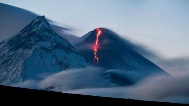 Kamen and Kamtchatka (lava) volcanos.  Kamchatka, Russia.