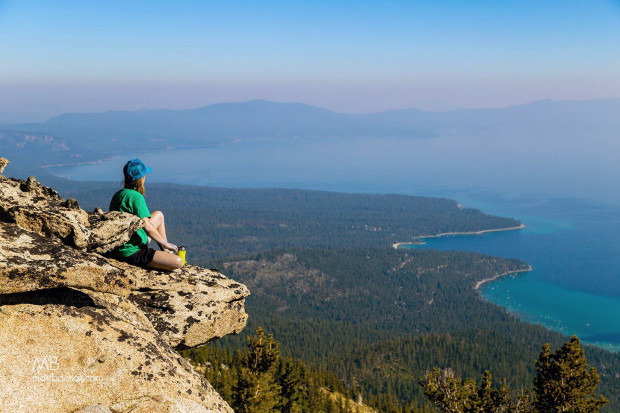 Aly Rogers enjoying a unique vantage point over Tahoe