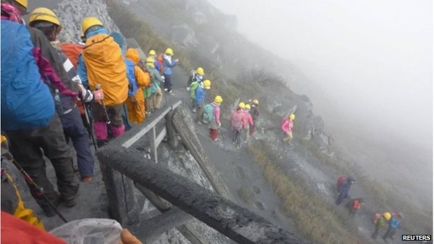 Rescuers on Mt. Ontake, Japan. photo: reuters