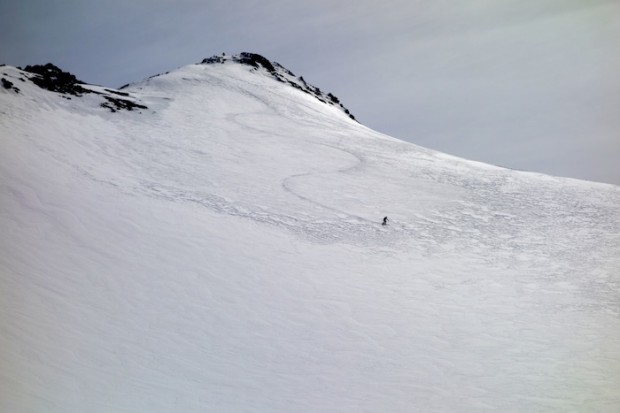 Huere skiing a new zone at Mallin Alto.