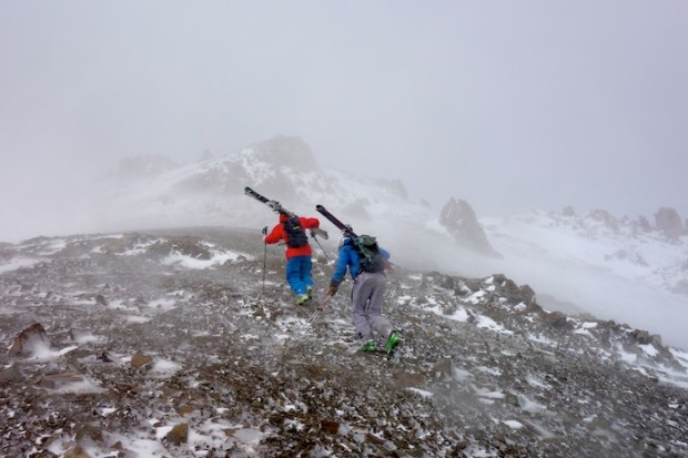 Niki and Aaron battling the howling ridge top winds today.