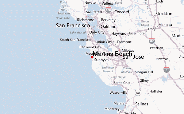 Map of Martins beach in San Mateo county, CA.