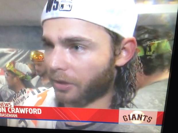 Look right behind the Giant being interviewed.  Yep, the Giants were wearing Oakley Shane McConkey goggles after their World Series Win last night!