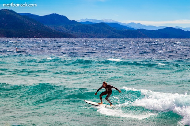 Surfing Lake Tahoe 2013.  photo:  Matt Bansak