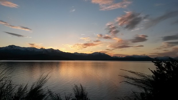 sunset across lago nahuel huapi on the way back home