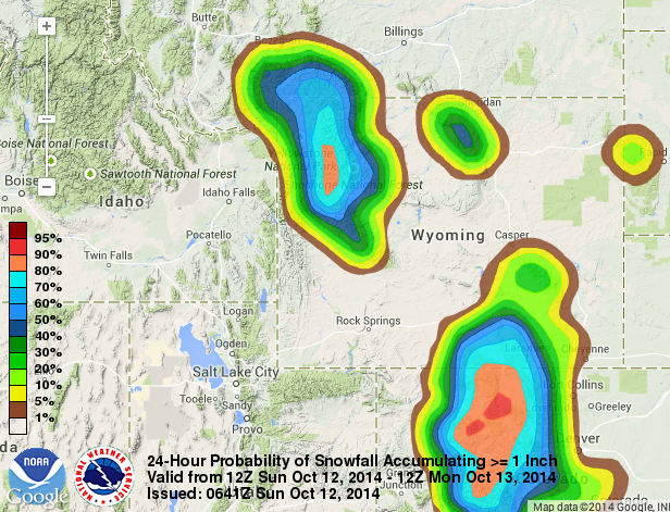 Wyoming snow forecast for today.