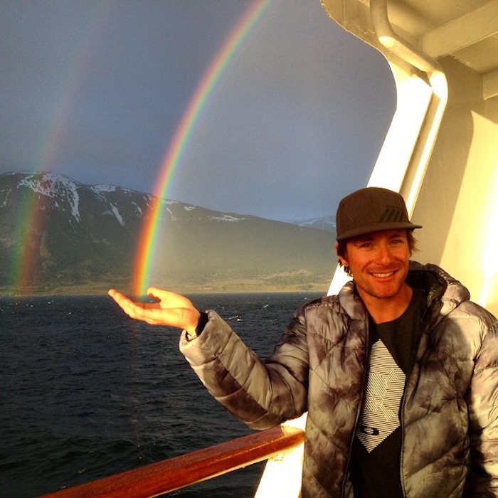 Seth Morrison holding a rainbow in the Beagle Channel on our first day of the cruise on November 6th, 2014.