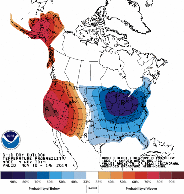 Here is a look at our temperature outlook for the next 10 days. "Indian Summer"