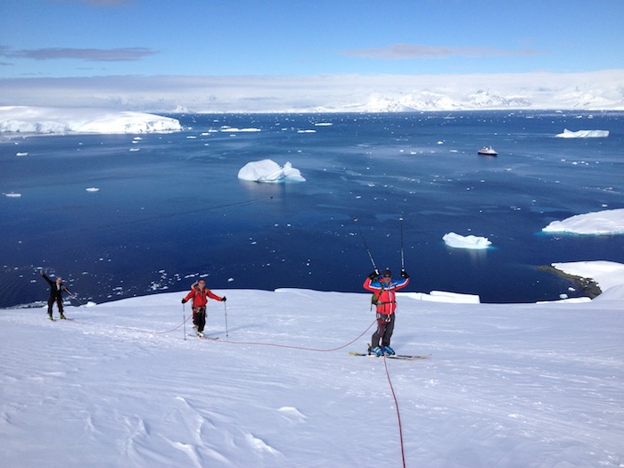 My excellent clients on Brabant Isle, Antarctica on Day 1 of skiing, Nov. 9th, 2014.