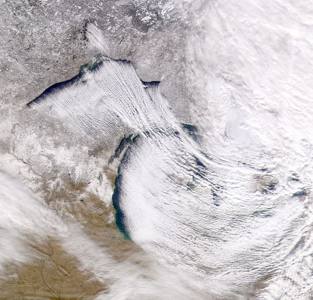 Lake Effect snow on the Great Lake captured from space on Dec. 5th, 2000.