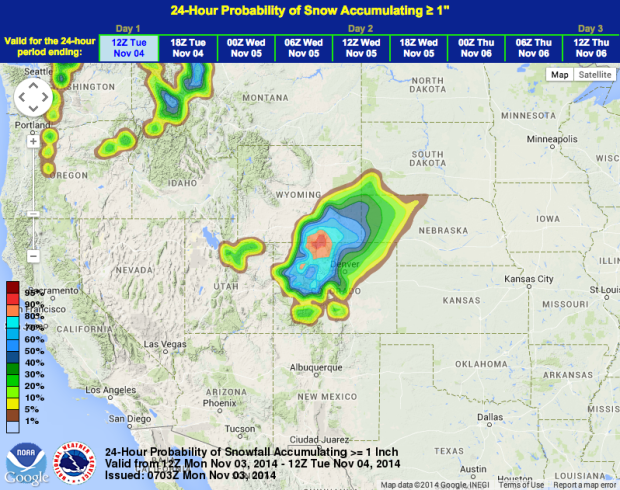 24 hour snowfall forecast for today showing CO getting it.