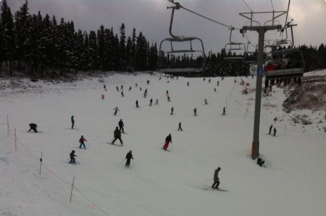 End of the run on Emerald was a bit busy and lacked in snow