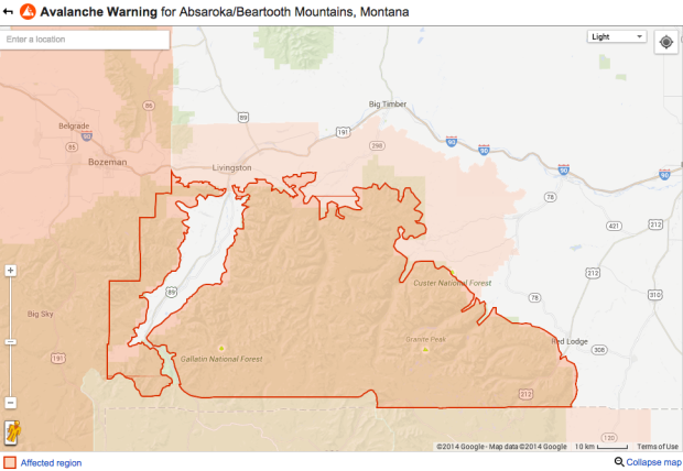 NOAA's Avalanche Warning covers these regions of Montana currently