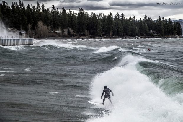 Scott Gaffney riding out a large Tahoe wave