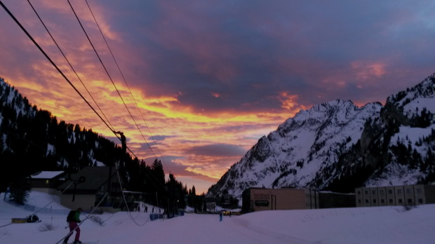 Welcome to Alta, where there's always a spectacular sunset (or it's snowing)