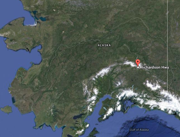 Location of Saturday's deadly avalanche at mile 205 of the Richardson Highway in the Alaska Range, AK.