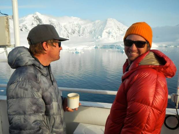 Seth Morrison and Dave scoping lines in Antarctica this past November.  photo:  ode siivonen