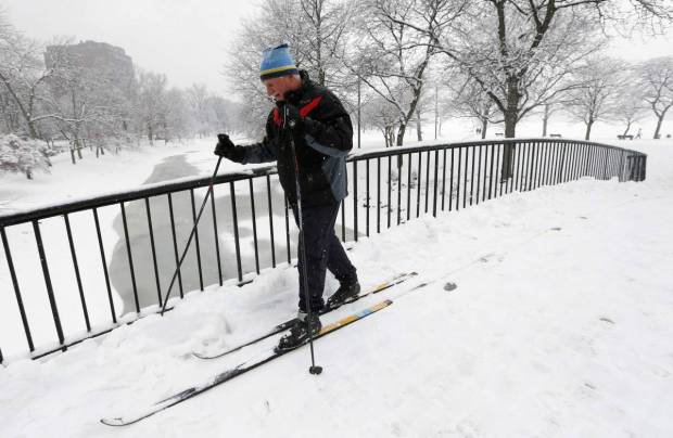 Irv Rosenberg, of Boston, uses cross country skis on the Esplanade in Boston, Saturday, Jan. 24, 2015. Michael Dwyer—AP