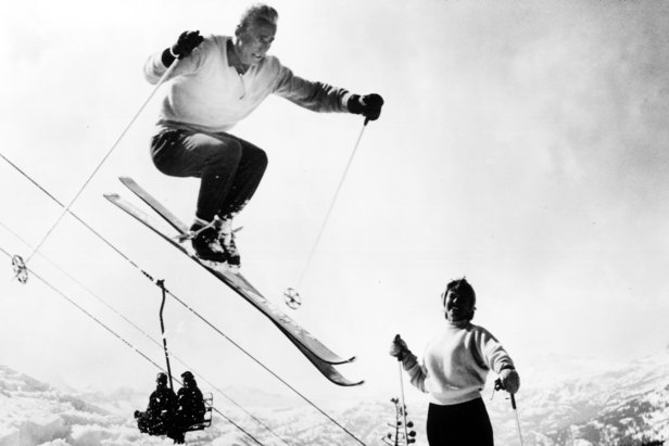 Anderl Molterer demonstrates jumping in the early decades at Sugar Bowl. Copyright: Sugar Bowl Resort