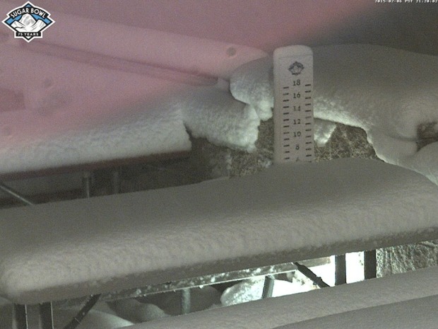 Sugarbowl ski resort with 8 inches of snow around midnight last night