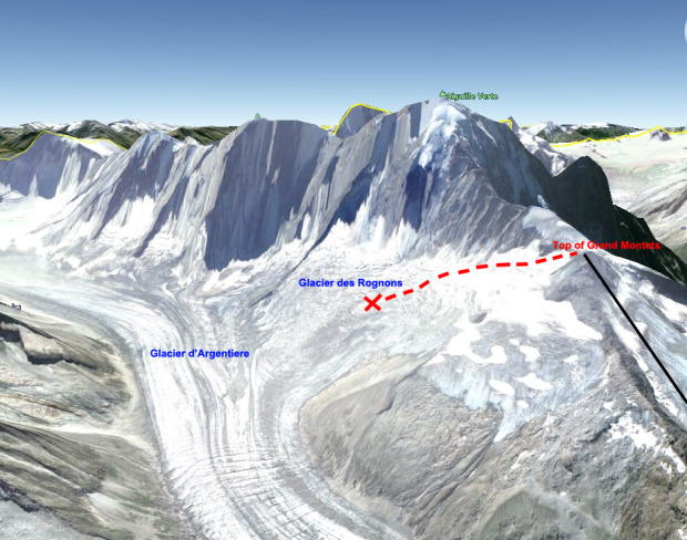 The area of my fall, Glacier des Rognons