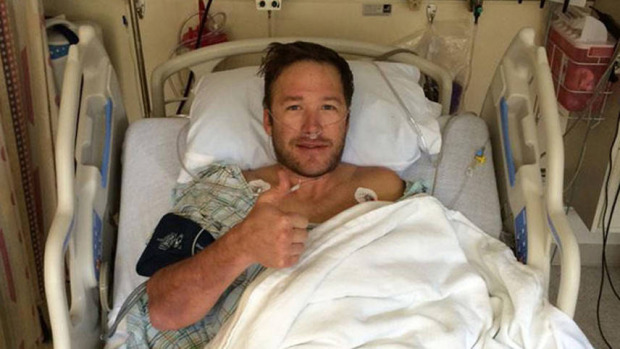 Bode Miller after his recent hamstring surgery after a vicious crash last week.  photo:  bode miller