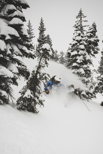 Getting deep in the middle of the storm! [Skier: Aaron Rice, Photo: Louis Arevalo]