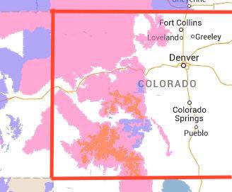 Map showing Blizzard Warning in Orange and Winter Storm Warning in pink.