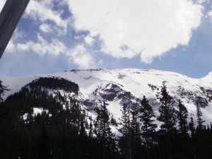 Gold Hill Chutes with large avalanche crowns present 