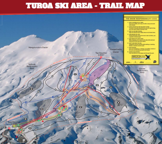 Turoa ski resort on Mt. Ruapehu.  The avalanche in this video occurred where the yellow rectangle is on the mountain.