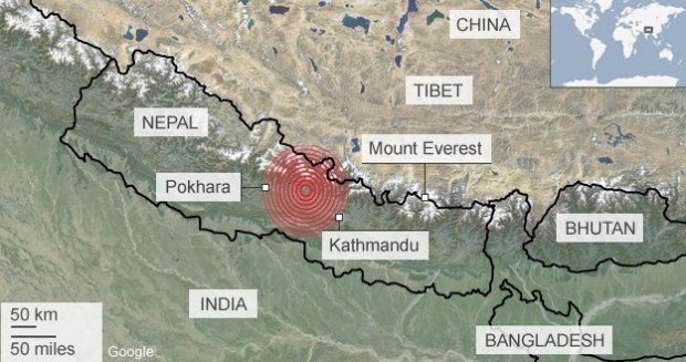 Location of Saturday's earthquake in Nepal.