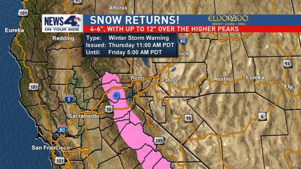 Forecast showing big snow in California today and tomorrow.
