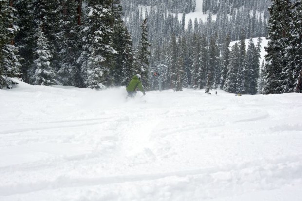 6" powder day today at Arapahoe Basin, CO and still snowing.