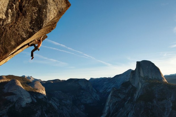 Dean Potter free-soling in Yosemite, CA.