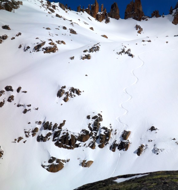 a SnowBrains line down La Laguna, Bariloche, Argentina on September 25th, 2014.