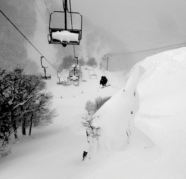 Canada Dan getting huck wild under the lift at Catedral ski resort, Bariloche in 2013.