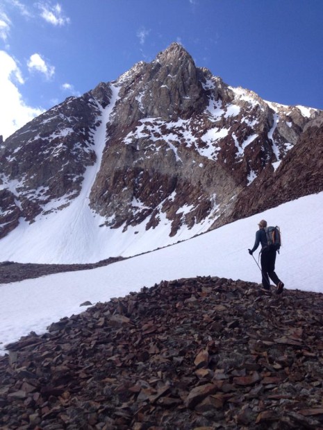 Red Slate Peak is still holding snow on June 4th, 2015.  photo:  SMG