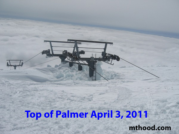 Top of the Palmer chair at Timberline Lodge, OR on Mt. Hood in April, 2011.   It doesn't quite look like that this year...