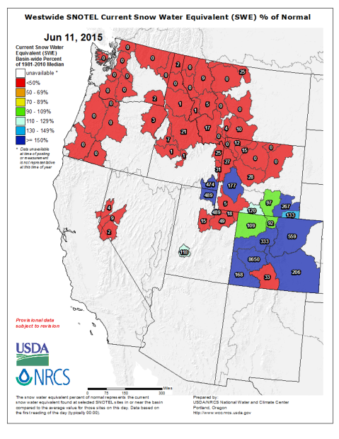 SNOTEL snowpack measurements showing 8,650% of average in Colorado yesterday.