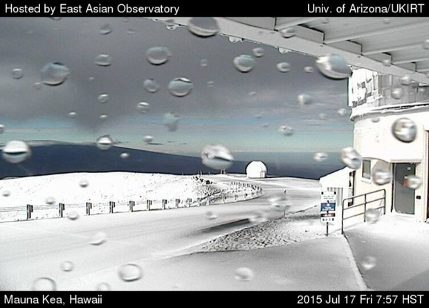 Snow on 13,800 Mauna Kea in Hawaii yesterday.