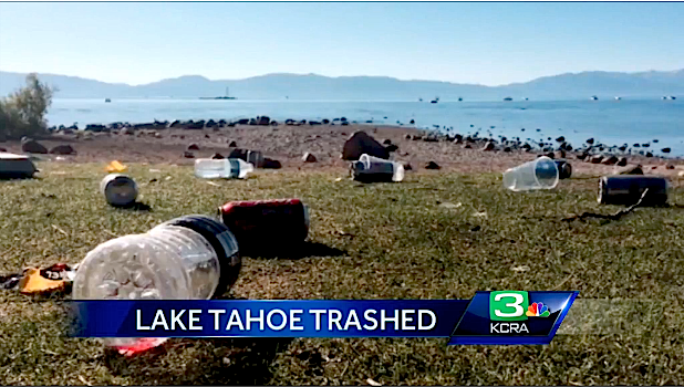 2,300 pounds of garbage were left on Lake Tahoe's beaches after firework shows this past 4th of July.  Tahoe is one of the most beautiful places on Earth.  Who would trash it like this?  Fortunately, "Keep Tahoe Blue" found 120 volunteers to help clean up the litter.    "We collected nearly 2,300 pounds of trash from five beaches, including at least 1,500 cigarette butts." - Jesse Patterson, deputy director of Keep Tahoe Blue  This clean up effort was the 2nd annual "Keep Tahoe Red, White, and Blue Beach Cleanups campaign.  These folks cleaned 3 miles of Tahoe's shoreline which represents only 5% of the lake's shoreline.