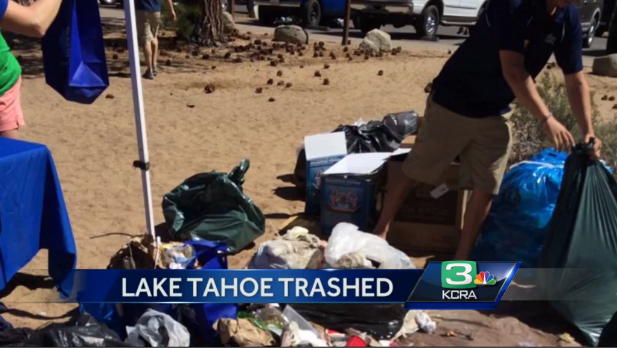 2,300 pounds of garbage were left on Lake Tahoe's beaches after firework shows this past 4th of July.  Tahoe is one of the most beautiful places on Earth.  Who would trash it like this?  Fortunately, "Keep Tahoe Blue" found 120 volunteers to help clean up the litter.    "We collected nearly 2,300 pounds of trash from five beaches, including at least 1,500 cigarette butts." - Jesse Patterson, deputy director of Keep Tahoe Blue  This clean up effort was the 2nd annual "Keep Tahoe Red, White, and Blue Beach Cleanups campaign.  These folks cleaned 3 miles of Tahoe's shoreline which represents only 5% of the lake's shoreline.