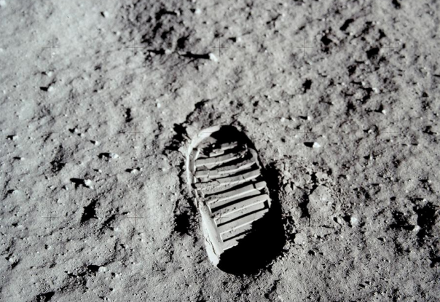 Photo of one of the very first footsteps on the moon.  Buzz Aldrin's footstep.  photo:  NASA