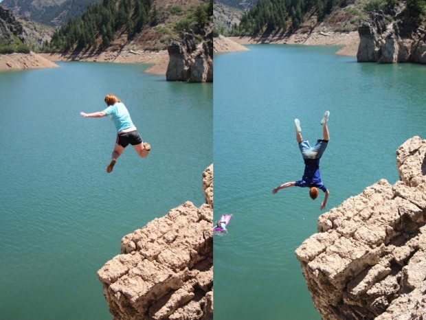 Cliff jumping in Causey Reservoir, Utah