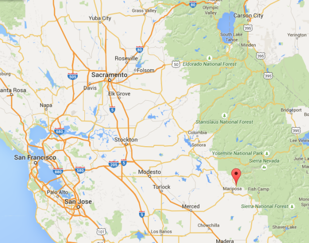 Location of Midpines, CA where the bear attack occurred.