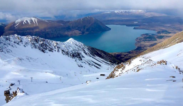 View from the summit down towards lake Ohau - great view and great snow.