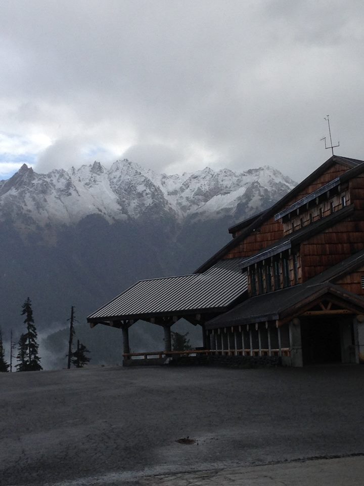 Mt. Baker Ski Area's Salmon Day Lodge and Mountains with snow.